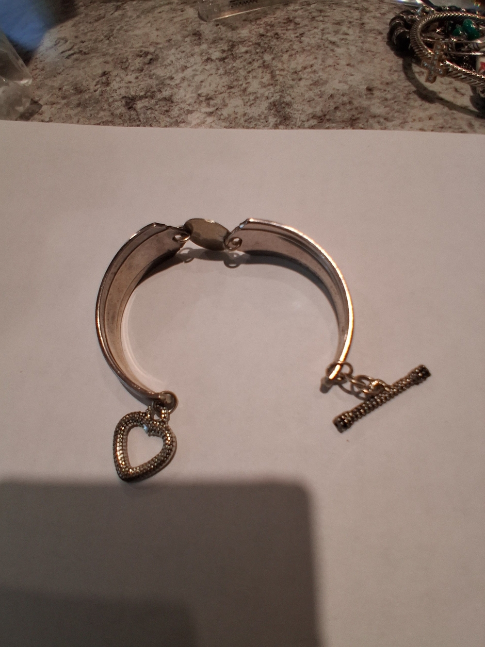 Silver-Tone Heart Charm Cuff Bracelet - Women Jewelry